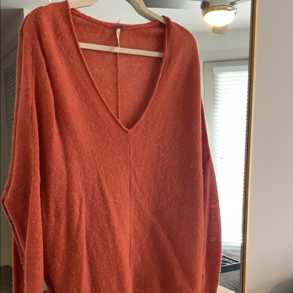 Free People Burnt Orange Oversized V Neck Sweater
